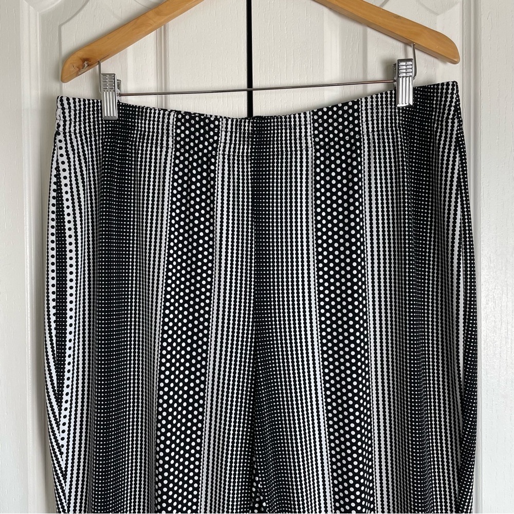 Chico's Polka Dot Stripe Pull On Pants Women’s L Ankle Black White Stretch EUC - Picture 3 of 13